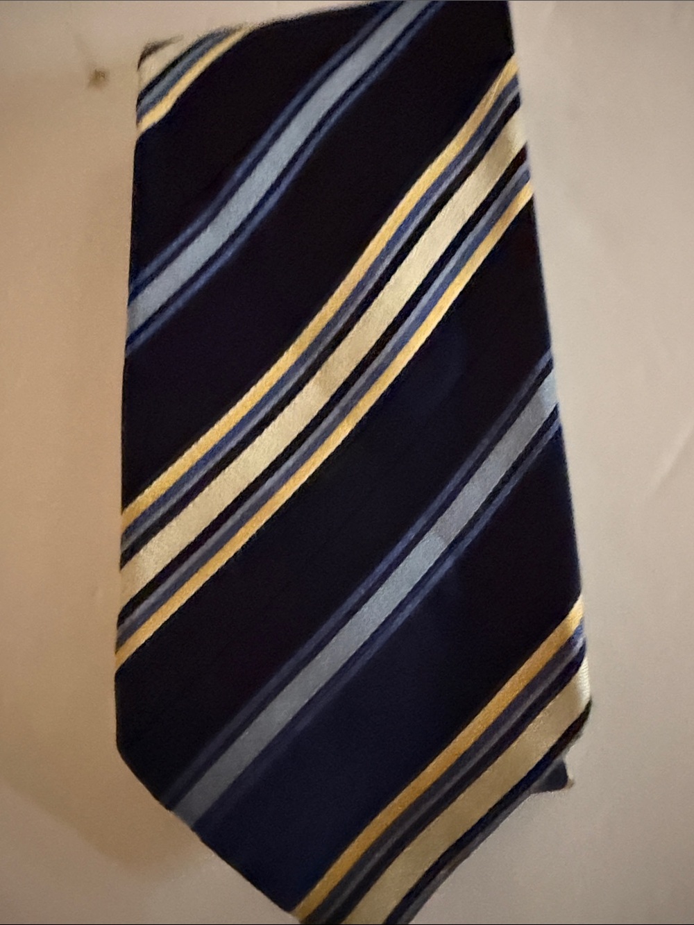 Brioni Navy Tie with Light Blue and Gold Stripes - Picture 6 of 6